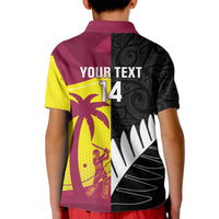 New Zealand and West Indies Cricket Custom Kid Polo Shirt Black Cap Windies Together - Polynesian Pride