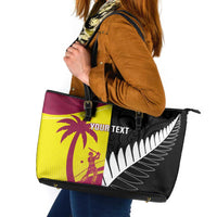 New Zealand and West Indies Cricket Custom Leather Tote Bag Black Cap Windies Together - Polynesian Pride