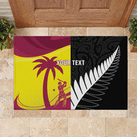 New Zealand and West Indies Cricket Custom Rubber Doormat Black Cap Windies Together - Polynesian Pride