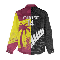 New Zealand and West Indies Cricket Custom Women Casual Shirt Black Cap Windies Together - Polynesian Pride