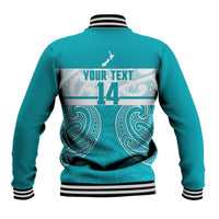 New Zealand Silver Fern Cricket Custom Baseball Jacket Black Cap Teal Maori Pattern LT14 - Polynesian Pride