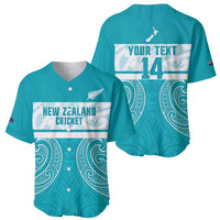 New Zealand Silver Fern Cricket Custom Baseball Jersey Black Cap Teal Maori Pattern - Polynesian Pride