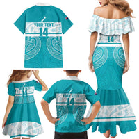 New Zealand Silver Fern Cricket Custom Family Matching Mermaid Dress and Hawaiian Shirt Black Cap Teal Maori Pattern - Polynesian Pride