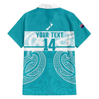 New Zealand Silver Fern Cricket Custom Family Matching Mermaid Dress and Hawaiian Shirt Black Cap Teal Maori Pattern - Polynesian Pride