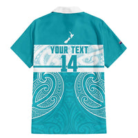 New Zealand Silver Fern Cricket Custom Family Matching Mermaid Dress and Hawaiian Shirt Black Cap Teal Maori Pattern - Polynesian Pride