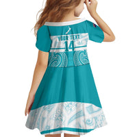 New Zealand Silver Fern Cricket Custom Family Matching Off The Shoulder Long Sleeve Dress and Hawaiian Shirt Black Cap Teal Maori Pattern - Polynesian Pride