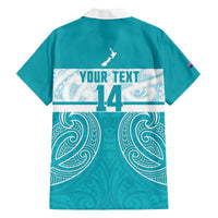 New Zealand Silver Fern Cricket Custom Family Matching Off The Shoulder Long Sleeve Dress and Hawaiian Shirt Black Cap Teal Maori Pattern - Polynesian Pride