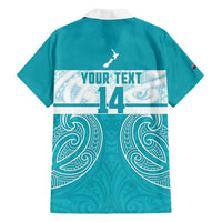 New Zealand Silver Fern Cricket Custom Family Matching Puletasi and Hawaiian Shirt Black Cap Teal Maori Pattern - Polynesian Pride