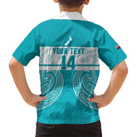 New Zealand Silver Fern Cricket Custom Family Matching Summer Maxi Dress and Hawaiian Shirt Black Cap Teal Maori Pattern - Polynesian Pride