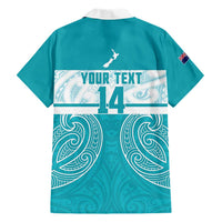 New Zealand Silver Fern Cricket Custom Family Matching Summer Maxi Dress and Hawaiian Shirt Black Cap Teal Maori Pattern - Polynesian Pride