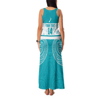 New Zealand Silver Fern Cricket Custom Family Matching Tank Maxi Dress and Hawaiian Shirt Black Cap Teal Maori Pattern - Polynesian Pride