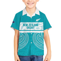New Zealand Silver Fern Cricket Custom Kid Hawaiian Shirt Black Cap Teal Maori Pattern - Polynesian Pride