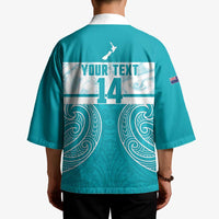 New Zealand Silver Fern Cricket Custom Kimono Black Cap Teal Maori Pattern - Polynesian Pride