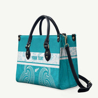 New Zealand Silver Fern Cricket Custom Leather Bag Black Cap Teal Maori Pattern - Polynesian Pride