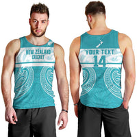 New Zealand Silver Fern Cricket Custom Men Tank Top Black Cap Teal Maori Pattern LT14 - Polynesian Pride