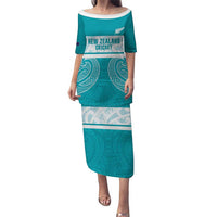 New Zealand Silver Fern Cricket Custom Puletasi Black Cap Teal Maori Pattern LT14 Long Dress Teal - Polynesian Pride