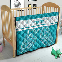 New Zealand Silver Fern Cricket Custom Quilt Black Cap Teal Maori Pattern - Polynesian Pride