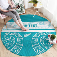 New Zealand Silver Fern Cricket Custom Round Carpet Black Cap Teal Maori Pattern - Polynesian Pride