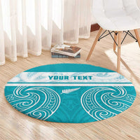 New Zealand Silver Fern Cricket Custom Round Carpet Black Cap Teal Maori Pattern - Polynesian Pride