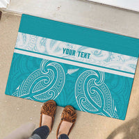 New Zealand Silver Fern Cricket Custom Rubber Doormat Black Cap Teal Maori Pattern - Polynesian Pride