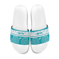 New Zealand Silver Fern Cricket Custom Slide Sandals Black Cap Teal Maori Pattern - Polynesian Pride