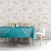 New Zealand Silver Fern Cricket Custom Tablecloth Black Cap Teal Maori Pattern - Polynesian Pride