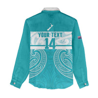 New Zealand Silver Fern Cricket Custom Women Casual Shirt Black Cap Teal Maori Pattern - Polynesian Pride