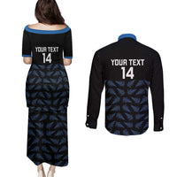 New Zealand Silver Fern Cricket Custom Couples Matching Puletasi and Long Sleeve Button Shirt Black Cap T20 Version LT14 - Polynesian Pride