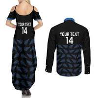 New Zealand Silver Fern Cricket Custom Couples Matching Summer Maxi Dress and Long Sleeve Button Shirt Black Cap T20 Version LT14 - Polynesian Pride