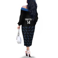 New Zealand Silver Fern Cricket Custom Family Matching Off The Shoulder Long Sleeve Dress and Hawaiian Shirt Black Cap T20 Version - Polynesian Pride
