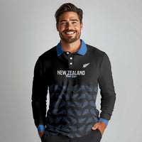New Zealand Silver Fern Cricket Custom Long Sleeve Polo Shirt Black Cap T20 Version LT14 - Polynesian Pride
