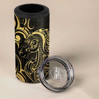 Gold And Black Aoteara Horse Racing 4 in 1 Can Cooler Tumbler NZ Maori Pattern