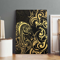 Gold And Black Aoteara Horse Racing Canvas Wall Art NZ Maori Pattern