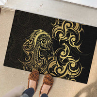 Gold And Black Aoteara Horse Racing Rubber Doormat NZ Maori Pattern