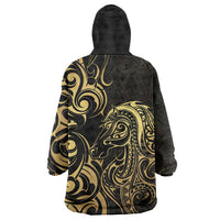 Gold And Black Aoteara Horse Racing Wearable Blanket Hoodie NZ Maori Pattern