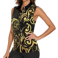 Gold And Black Aoteara Horse Racing Women Sleeveless Polo Shirt NZ Maori Pattern