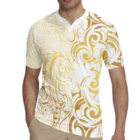 Gold And White Aoteara Horse Racing Rugby Jersey NZ Maori Pattern