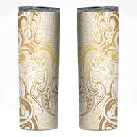 Gold And White Aoteara Horse Racing Skinny Tumbler NZ Maori Pattern