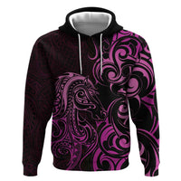 Pink Aoteara Horse Racing Zip Hoodie NZ Maori Pattern
