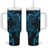 Blue Aoteara Horse Racing Tumbler With Handle NZ Maori Pattern