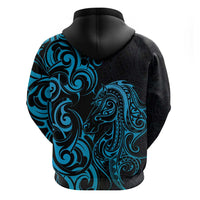 Blue Aoteara Horse Racing Zip Hoodie NZ Maori Pattern