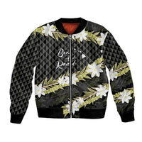 Born And Raised Aloha Hawaii Bomber Jacket Kanaka Kakau Hawaiian Tiare Pakalana Lei LT14 Unisex Black - Polynesian Pride