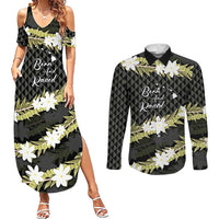 Born And Raised Aloha Hawaii Couples Matching Summer Maxi Dress and Long Sleeve Button Shirt Kanaka Kakau Hawaiian Tiare Pakalana Lei - Polynesian Pride