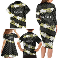 Born And Raised Aloha Hawaii Family Matching Long Sleeve Bodycon Dress and Hawaiian Shirt Kanaka Kakau Hawaiian Tiare Pakalana Lei LT14 - Polynesian Pride