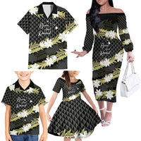 Born And Raised Aloha Hawaii Family Matching Off The Shoulder Long Sleeve Dress and Hawaiian Shirt Kanaka Kakau Hawaiian Tiare Pakalana Lei - Polynesian Pride
