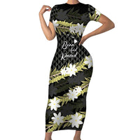 Born And Raised Aloha Hawaii Family Matching Short Sleeve Bodycon Dress and Hawaiian Shirt Kanaka Kakau Hawaiian Tiare Pakalana Lei LT14 Mom's Dress Black - Polynesian Pride