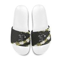 Born And Raised Aloha Hawaii Slide Sandals Kanaka Kakau Hawaiian Tiare Pakalana Lei LT14 Black - Polynesian Pride