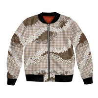 Brown Hawaii Tiare and Shell Lei Bomber Jacket Hawaiian Palaka Luxury Vibes LT14 Unisex Brown - Polynesian Pride