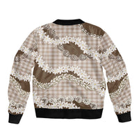 Brown Hawaii Tiare and Shell Lei Bomber Jacket Hawaiian Palaka Luxury Vibes LT14 - Polynesian Pride