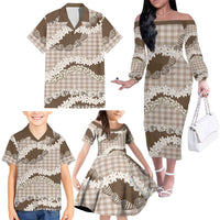 Brown Hawaii Tiare and Shell Lei Family Matching Off The Shoulder Long Sleeve Dress and Hawaiian Shirt Hawaiian Palaka Luxury Vibes - Polynesian Pride